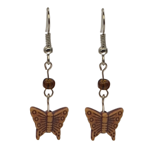 Oorbellen met houten kralen - vlinder