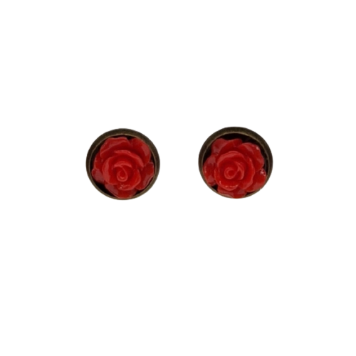 Ronde oorbellen met rood roosje