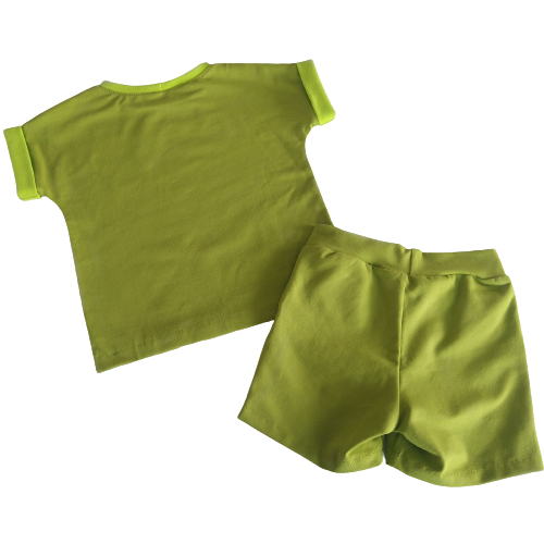 T-shirt en korte broek, set - peuter - dino/vliegtuig - maat 86 (18 maand)
